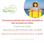 Fermeture estivale des multi-accueils et des accueils de loisirs