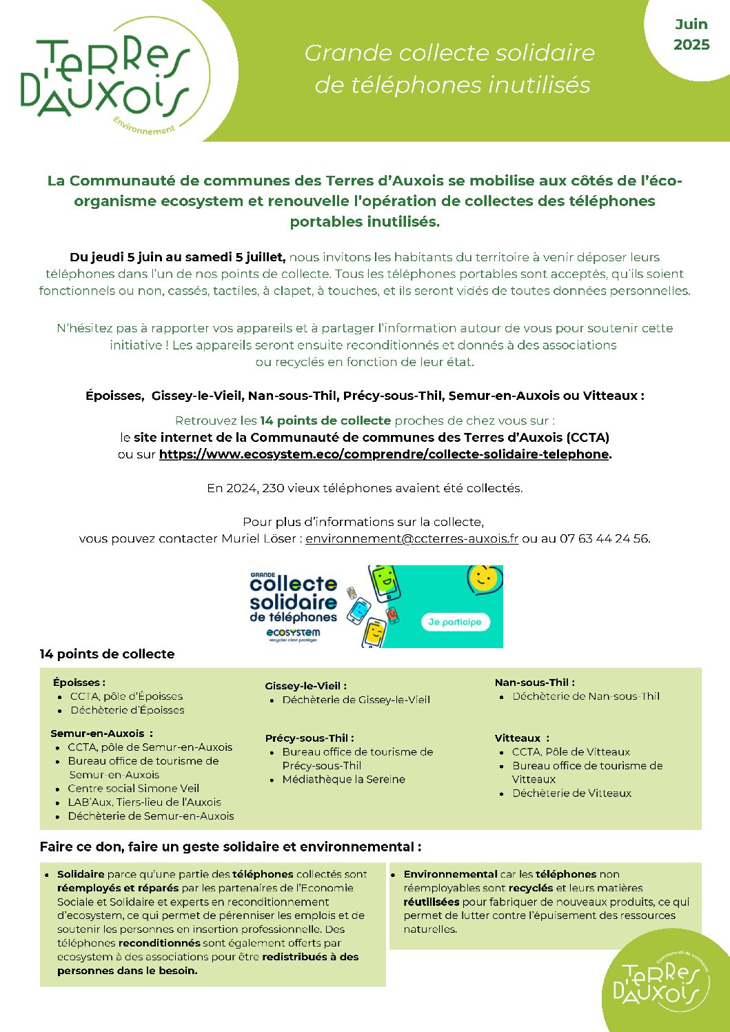 POINT DE COLLECTE – GRANDE COLLECTE SOLIDAIRE TELEPHONE ECOSYSTEM 2025